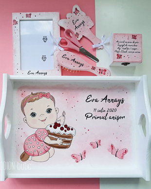 Set turta fetita pictat manual personalizat cu nume