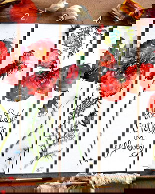 Semne de Carte - Maci, Flori, Carti, Pictura in Acuarela, Cadou Original, Carte - Nature & Colors Collection