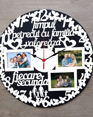 Ceas cu 3 rame foto personalizat