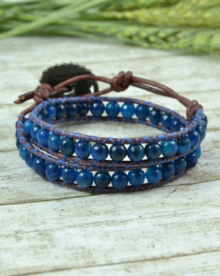 Bratara wrap cu snur de piele si agate ''Owl''