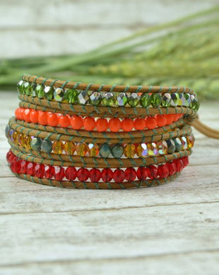 Bratara wrap cu snur de piele si mix de cristale ''Summer vibes''