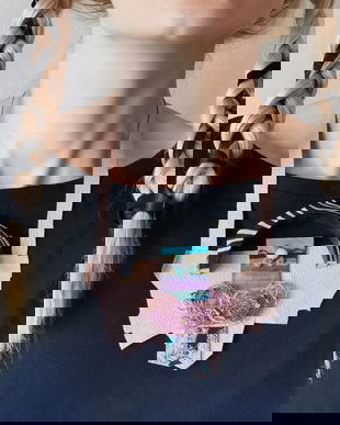 Colier cu pandantiv mare din piele naturala, Colier din sarma si margele mixed media, colier statement unicat, colier collage art