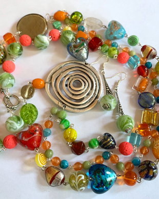 HAPPY HEARTS-Murano,lampwork,agate,zamac argintat