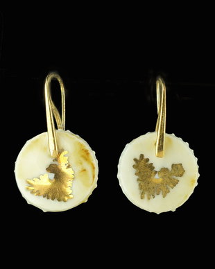 Cercei din portelan cu tortite din argint 925 placate cu aur de 14 K, pictati cu aur - GOLDEN BRANCH