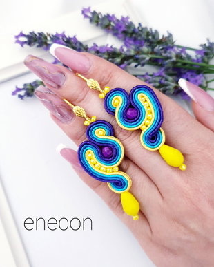 Cercei galben-mov-tucoaz soutache