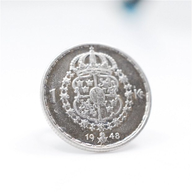 Inel din argint, din moneda de 1 coroană suedeza, din colectia Reversul monedei