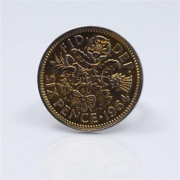 Inel din alama si argint, din moneda sixpence, din colectia Reversul monedei
