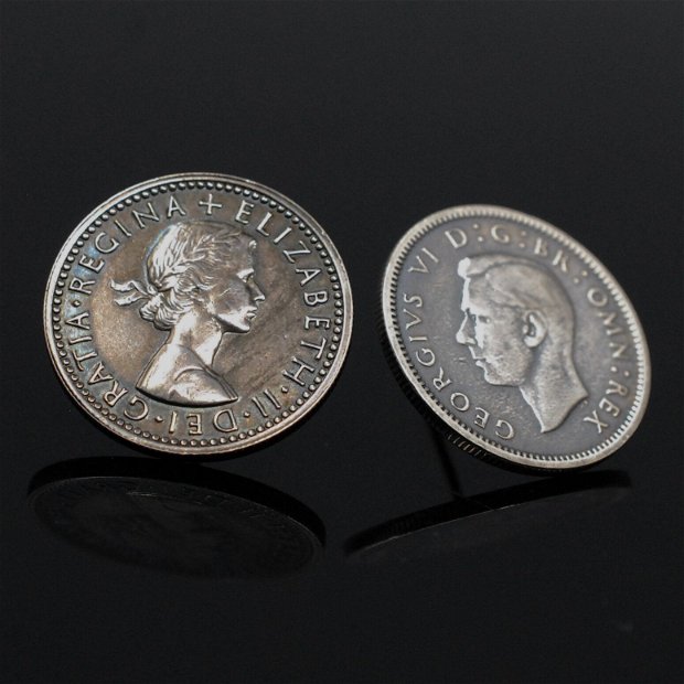 Cercei  din argint, din monede argint sixpence, din colectia Reversul monedei