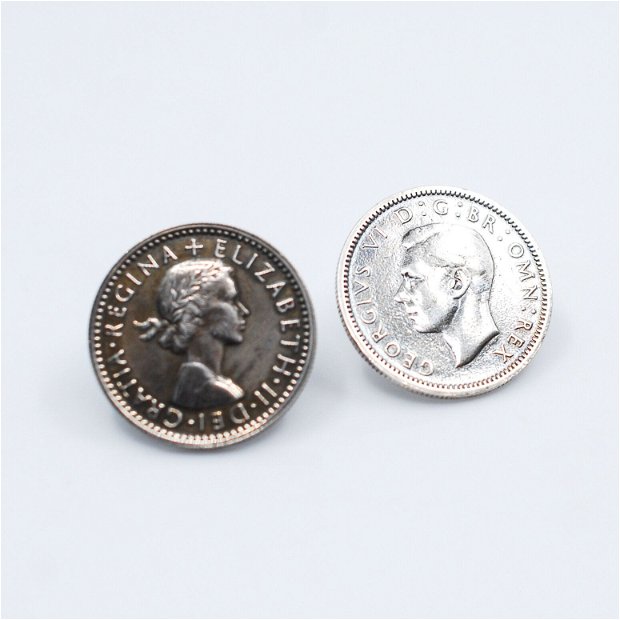 Cercei  din argint, din monede argint sixpence, din colectia Reversul monedei