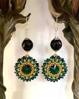 CERCEI LUNGI EMERALD SUN-toho,superduo,Rivoli,onix,cristale sticla,