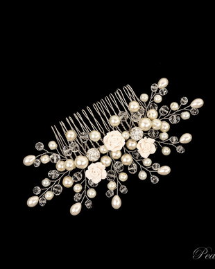 Pieptene mireasa handmade cu flori Royal Blossom