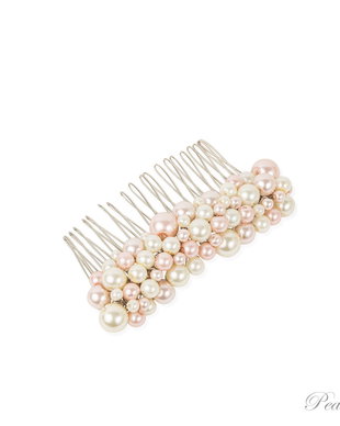 Pieptene par mireasa handmade cu perle la baza crem cu roz