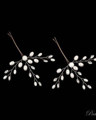 Set 2 Agrafe de par cu perle ovale si pietre acrilice transparente