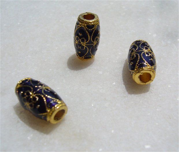 Tub emailat mov inchis tip cloisonne aprox 7x13 mm
