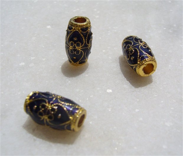 Tub emailat mov inchis tip cloisonne aprox 7x13 mm