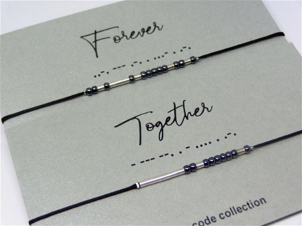 Set bratari minimaliste " Together - Forever " - cod morse / Bratari personalizate