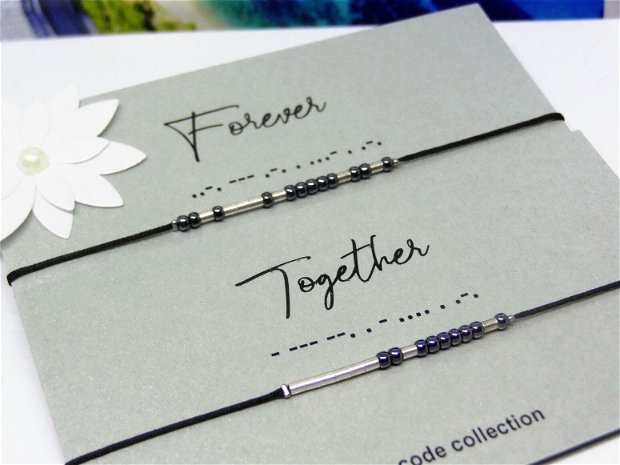 Set bratari minimaliste " Together - Forever " - cod morse / Bratari personalizate