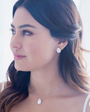 AMY *Set zirconiu - Set bijuterii mireasa colier si cercei cu pietre zirconiu