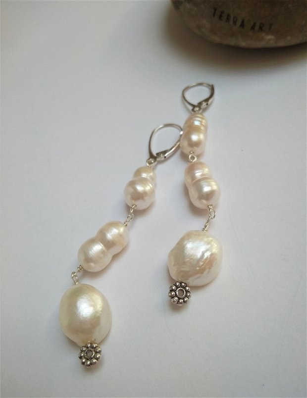 Cercei Perle albe mari