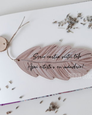 Semn de carte frunza pictat manual personalizat cu mesaj