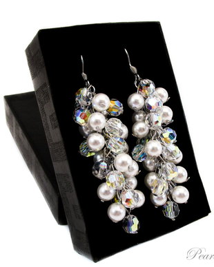 Cercei ciorchine Elegance cu perle si cristale Swarovski - tortite argint