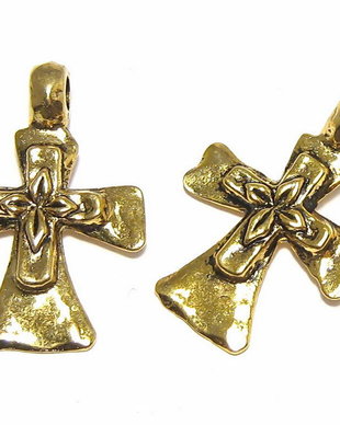 Pandantiv metalic, cruciulita, auriu antichizat, 27x18 mm