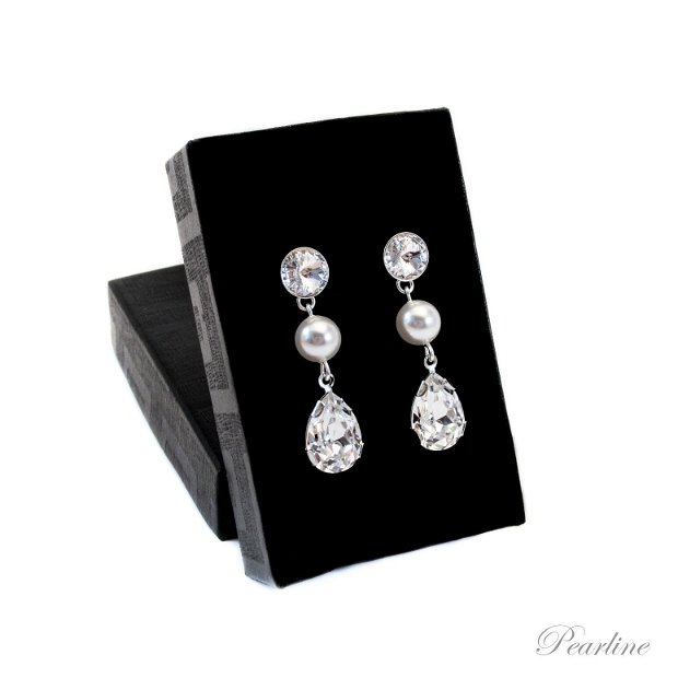 Open Warehouse dangerous Cercei argint cu cristale si perle Fancy & Pearls Swarovski | Breslo