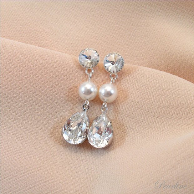 Cercei argint cu cristale si perle Fancy & Pearls Swarovski