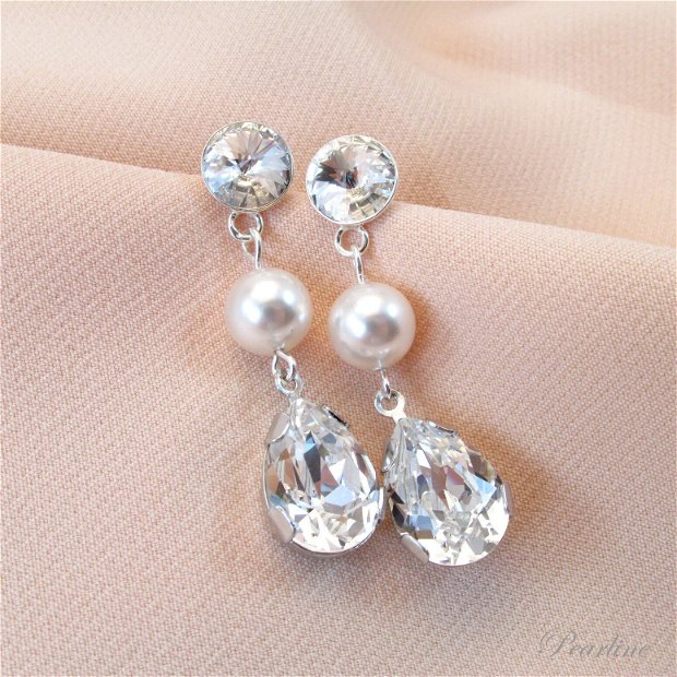 Cercei argint cu cristale si perle Fancy & Pearls Swarovski