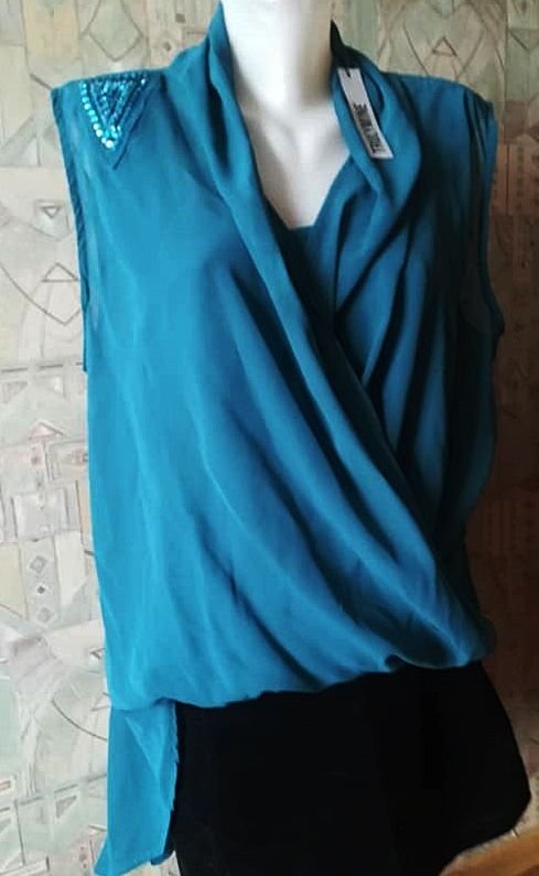 bluza de voal turcoaz asimetrica noua ,Trulymine , 44- 46