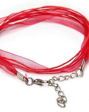 Snur din organza si ata cerata, 425x10 mm, rosu