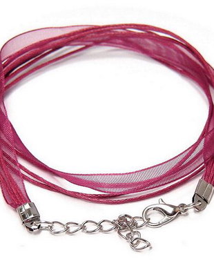 Snur din organza si ata cerata, 425x10 mm, visiniu