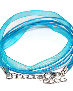 Snur din organza si ata cerata, 425x10 mm, turcoaz