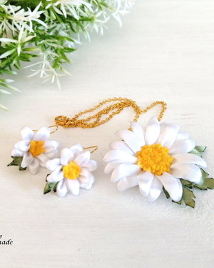 Set bijuterii cu flori textile/Set bijuterii margarete