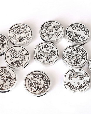 Slide Charm Zodiac, fecioara, argintiu antichizat, 17 mm