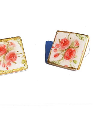 Cercei rombici "Pretty Roses" din Fimo, rasina si inox