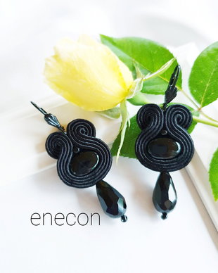 Cercei negri soutache cu onix si cristale