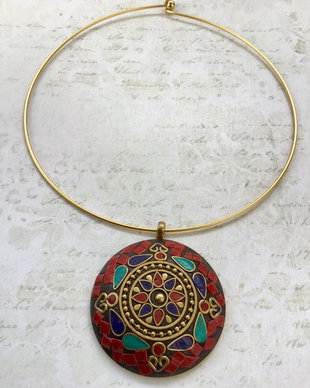 Pandantiv Nepalez coral, turcoaz & lapis lazuli