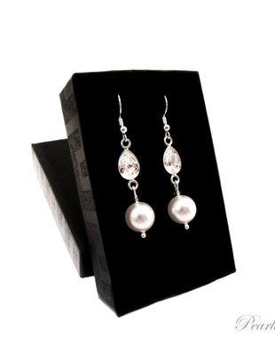 Cercei argint lungi liniari Pearline Swarovski