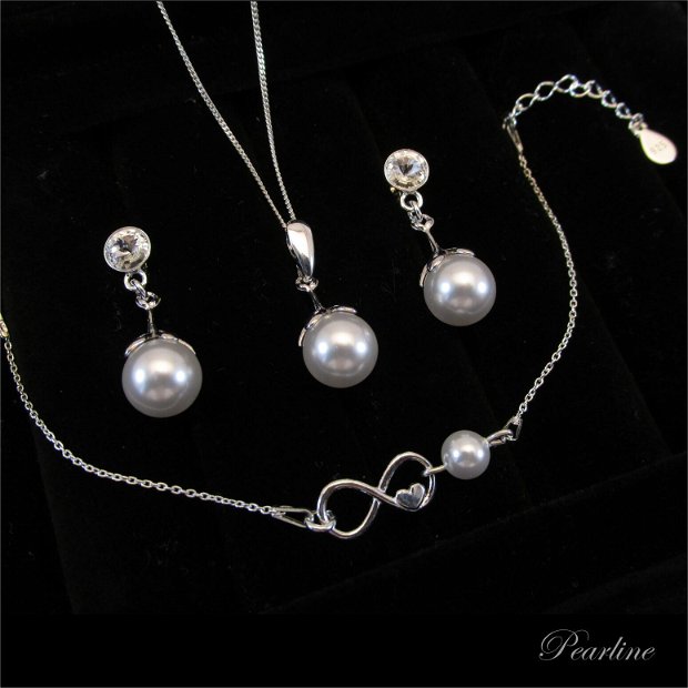 Set Perle Infinity Flower Pearls  argint