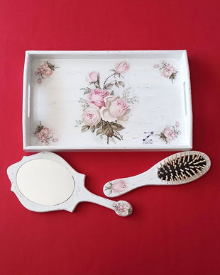 Set gatitul miresei, set vintage mireasa, set perie si oglinda, set tava mireasa, set nunta, set shabby chic, tava mireasa