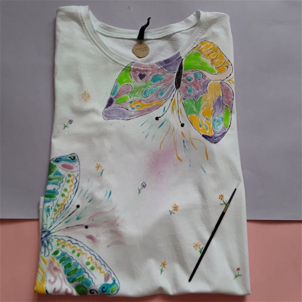 Tricou dama pictat manual butterfly