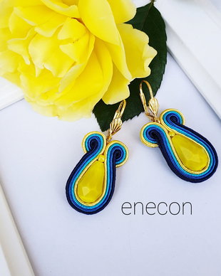 Cercei soutache galben-turcoaz-albastru