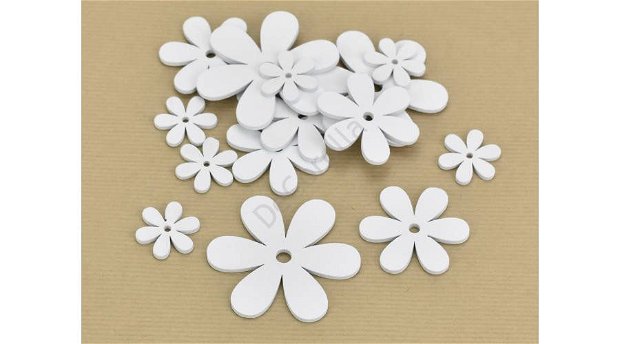 Figurine din lemn -flori albe dif. marimi 15buc/set- 4199w