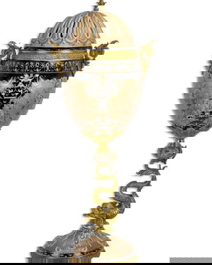 Pocal mare din portelan cu bronz