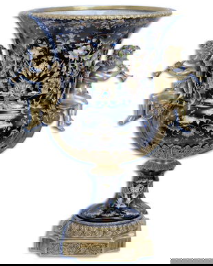 Fructiera mare din portelan cu doi ingerasi din bronz