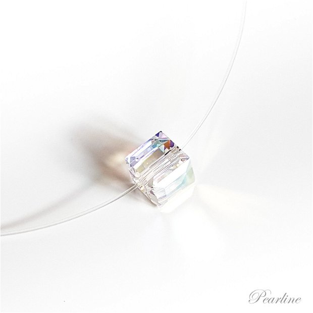 Choker transparent, cristal cub Swarovski, Aurora Boreala, 6mm