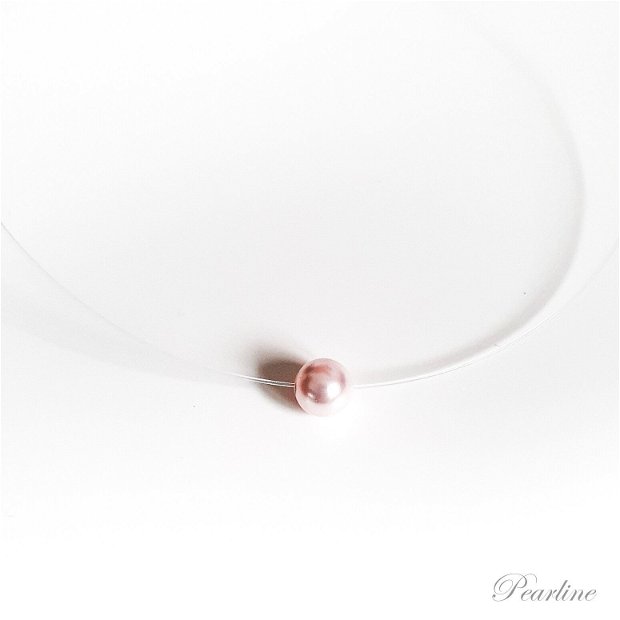 Choker transparent, perla roz Swarovski, 6mm