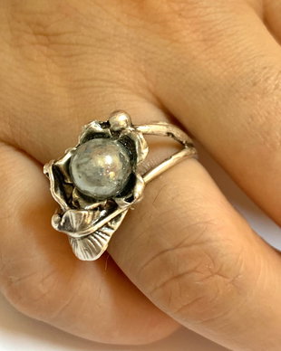 INEL REGLABIL SILVER FLOWER-zamac argintat,cabochon murano