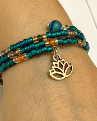 BRATARA WATER LILY-toho,sârmă memorie,argint tibetan